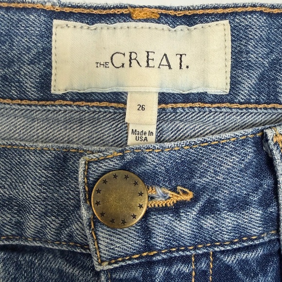 The GREAT. The Easy Cut Off Shorts Distressed Frayed Hem Stretch Denim Size 26 - Picture 7 of 8